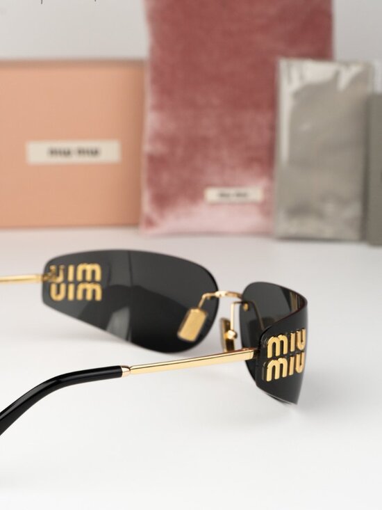 Miu Miu Women Sunglasses Gold Grey Rectangle Rimless MUA51S 5AK5S0 NEW AUTHENTIC main image 4